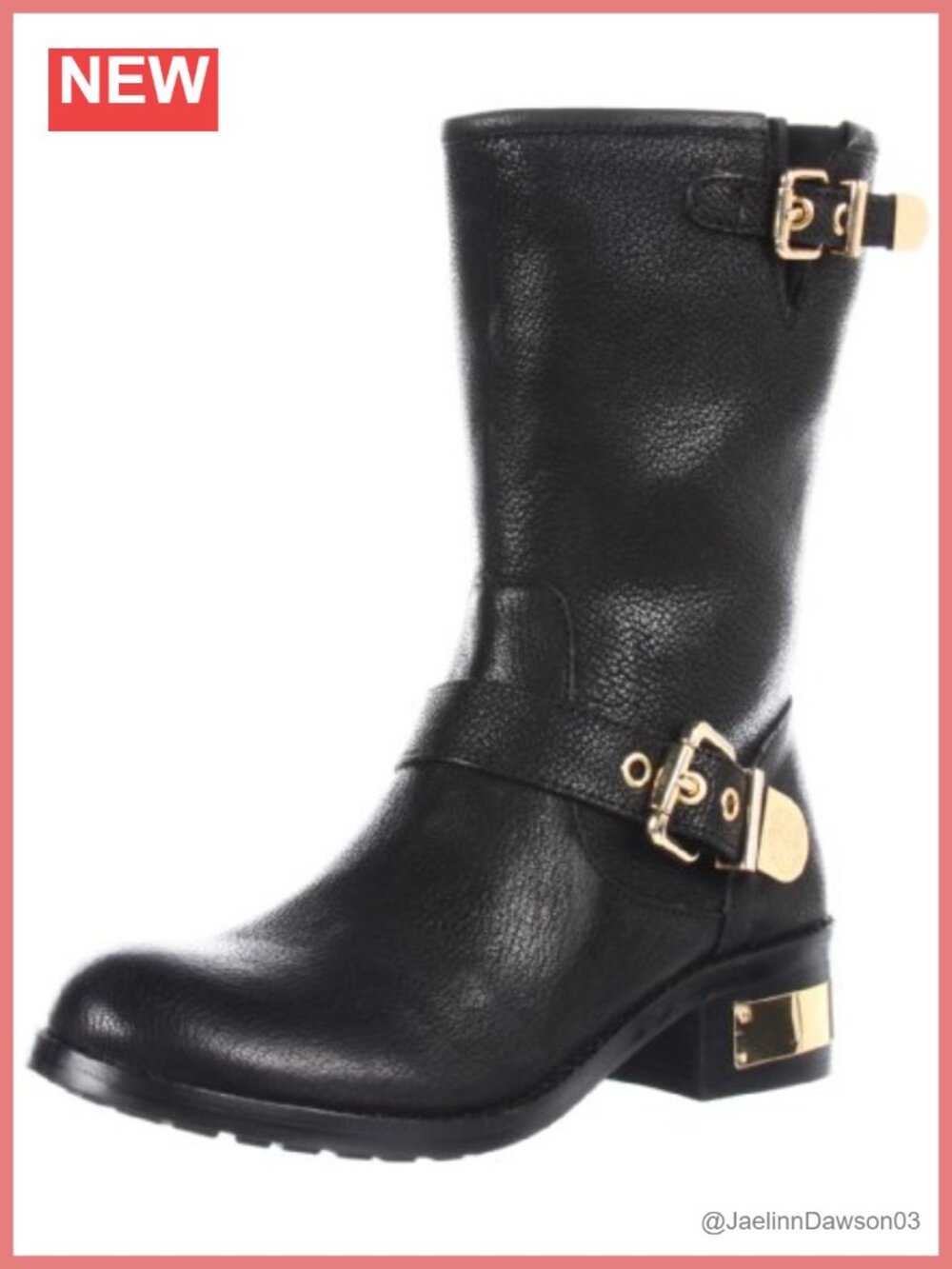 Leather Motorcycle Boots with Block Heel - Womens Shoes